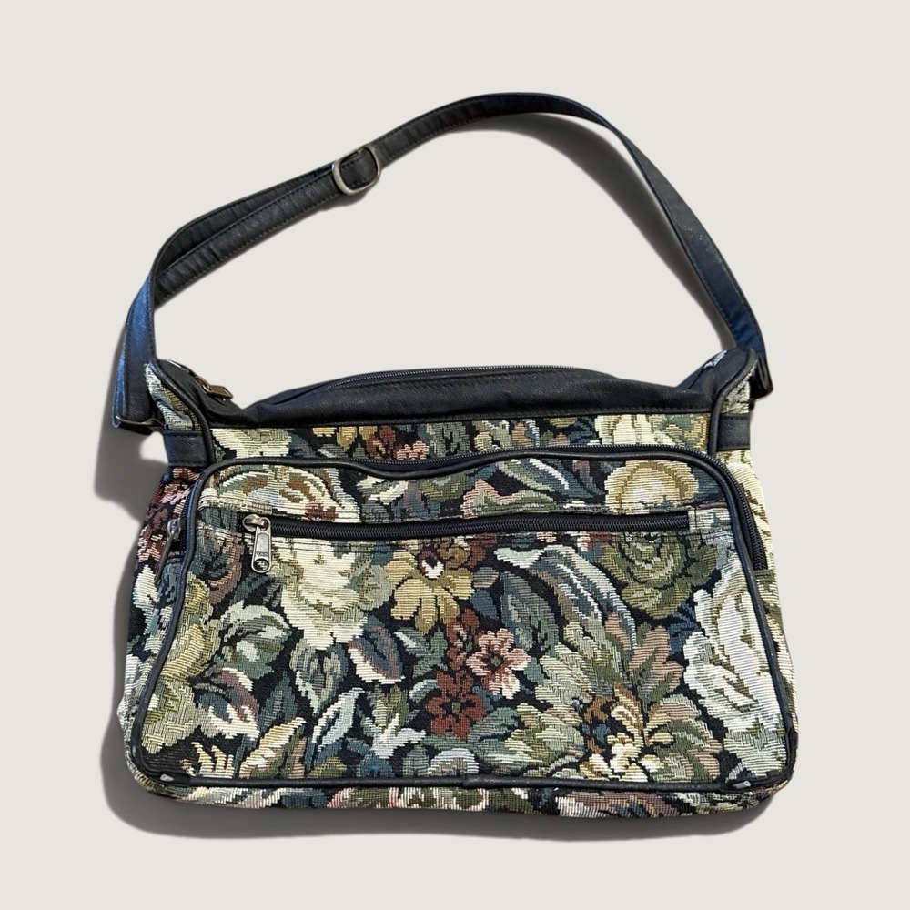 Vintage Floral Tapestry Handbag Purse Dark Floral Whimsigoth Cottage Shoulder
